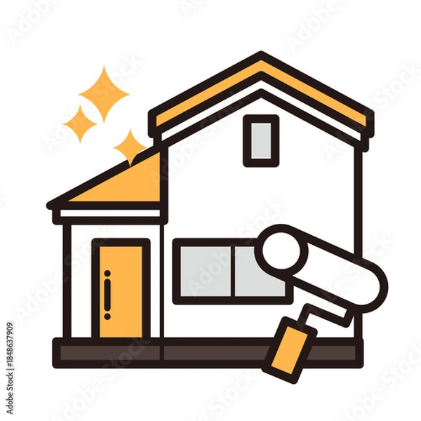 Fototapeta シンプルな家のアイコン＋ペイントローラー