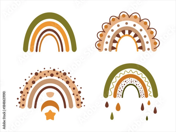 Obraz Boho rainbow clipart, isolated celestial objects. Pastel bohemian vector illustration