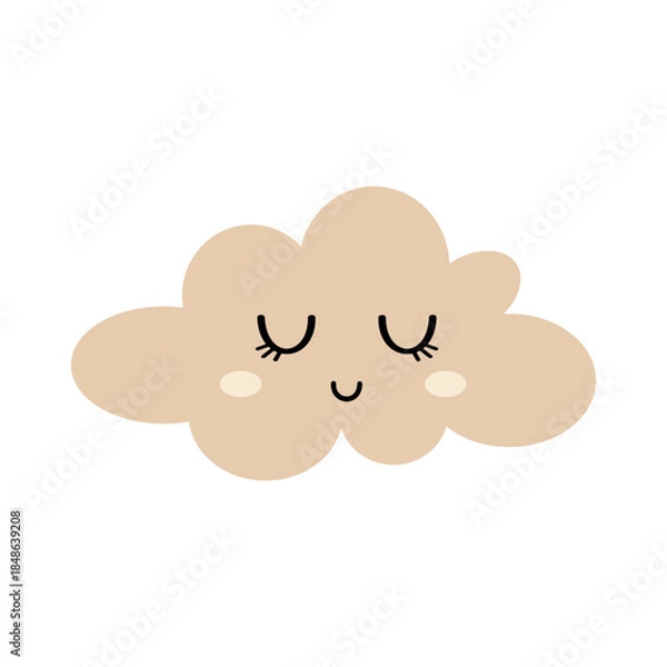 Obraz Pastel cloud clipart with cute face. Cartoon celestial character. Vector illustration.