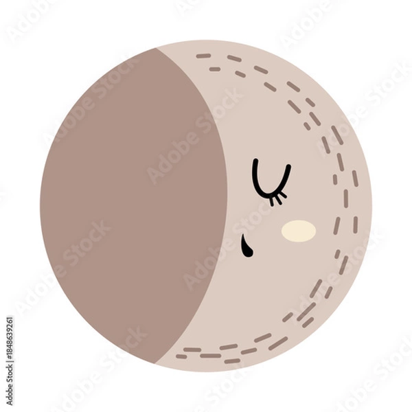 Obraz Cute full moon clipart in boho style. Celestial vector illustration.