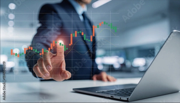 Fototapeta 上昇トレンドを示す株価チャートと市場分析