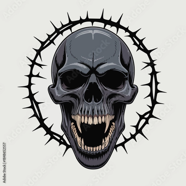 Fototapeta Skull Encircled by Barbed Wire Ring Graphic.