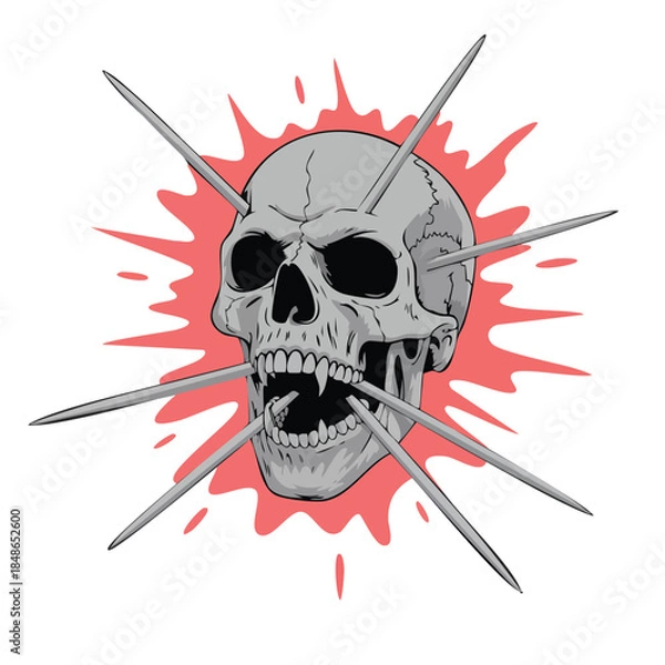 Fototapeta Skull pierced by multiple spikes illustration.