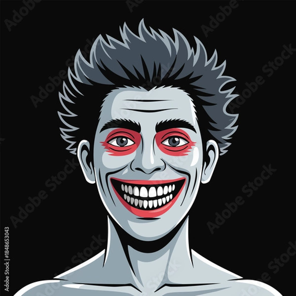 Fototapeta Vivid Cartoon Clown Face Grinning Expression.