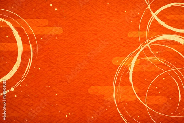 Fototapeta 和風オレンジ背景　抽象的な円模様と幾何学パターン
