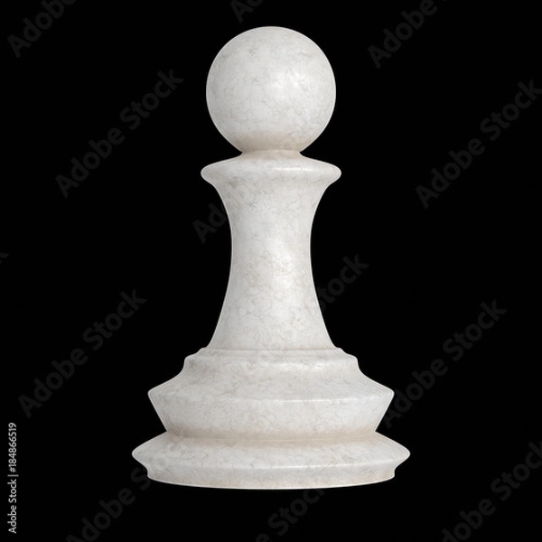 Fototapeta Isolated Floating White Marble Chess Pawn on a black background