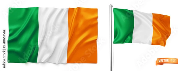 Fototapeta Vector realistic illustration of Irish flags on a white background.