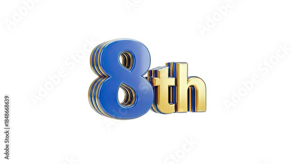 Fototapeta 3D Render of 8th Number on White Background