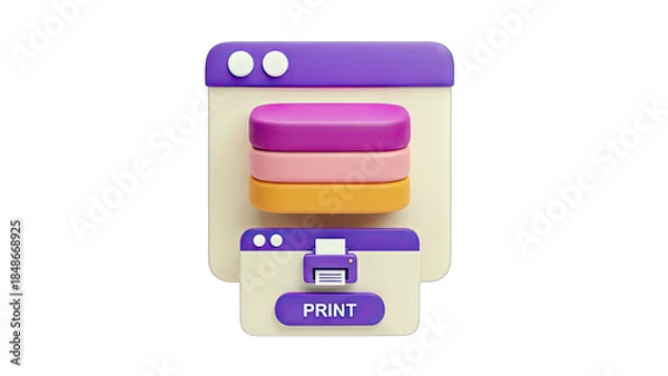 Fototapeta 3D Render of Print Button and Browser Window