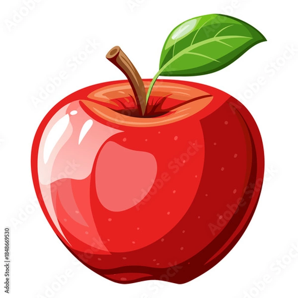 Obraz Fresh Red Apple with Green Leaf Vector Illustration