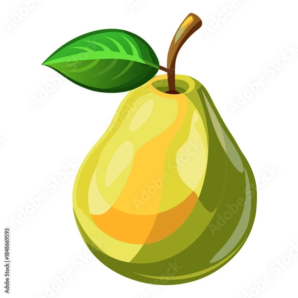 Obraz Fresh Green Pear with Leaf Vector Illustration