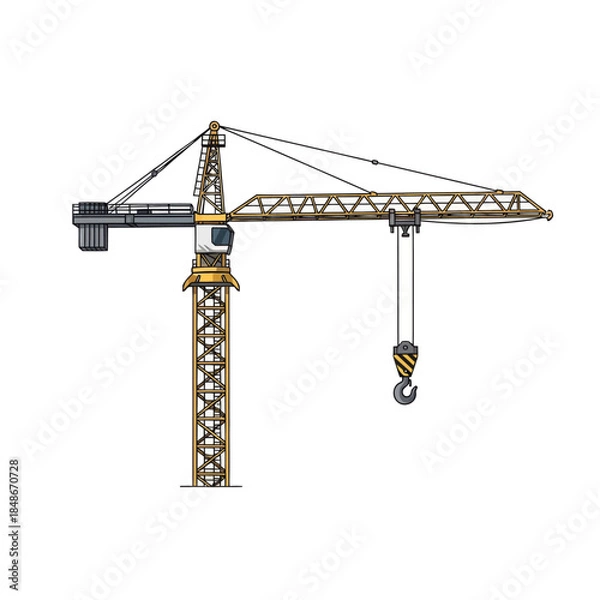 Obraz Construction Crane Tower with Long Reach and Heavy Duty Hook for Building Projects