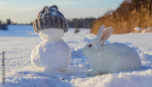 Obraz 雪だるま　ウサギ　友情　Generative AI

