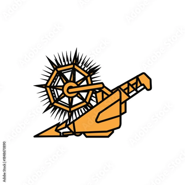 Obraz Abstract geometric illustration with celestial sunburst and mechanical telescope design elements