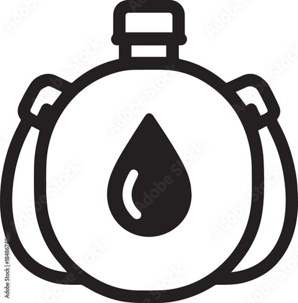 Fototapeta A stylized minimalist illustration, a water flask graphic with a prominent water drop symbol, emphasizing hydration. 