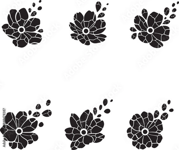 Fototapeta Set of elegant black floral silhouettes with delicate petal and leaf accents, perfect vector decorative elements for various designs