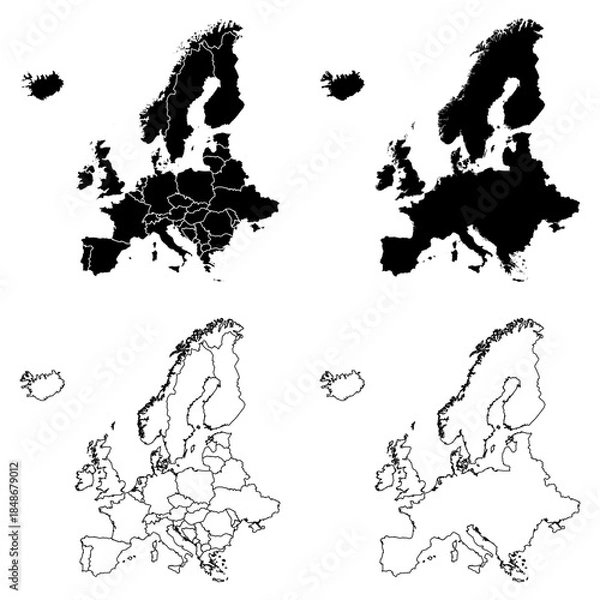 Obraz Europe Outline and Solid Fill Map Set.