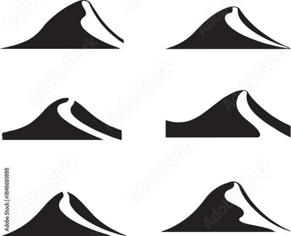 Fototapeta Six abstract desert dune silhouettes in black and white, vector graphics