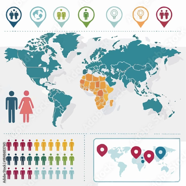 Obraz Regional population comparison infographic with map markers and icon‑based statistics
