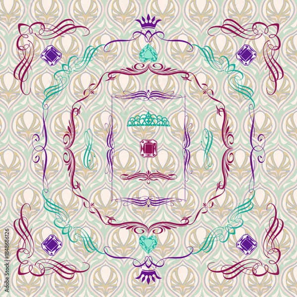 Obraz ラグジュアリーなフレーム素材とパターンの背景 宝石のイラスト