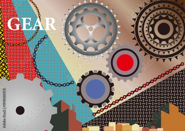 Obraz レトロなデザイン素材 工場地帯 ギア 