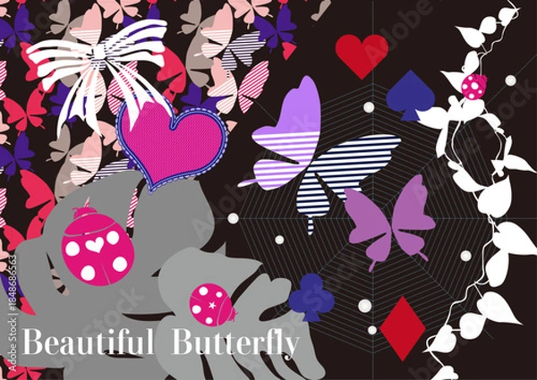 Obraz レトロデザイン素材　蝶のパターン てんとう虫