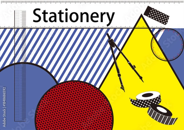 Obraz ステーショナリーのイラスト　文房具　メモリ 物差し