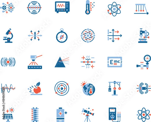 Obraz collection science physics vector flat icons, concepts tools fields