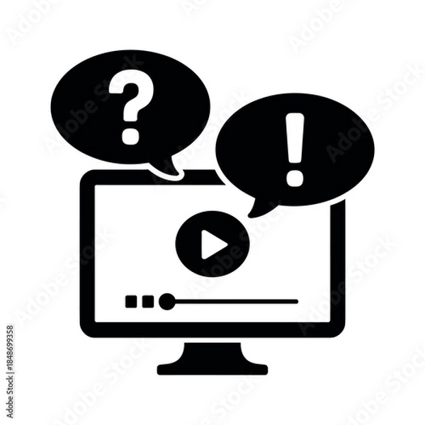 Obraz Video Player Icon with Question and Exclamation Marks