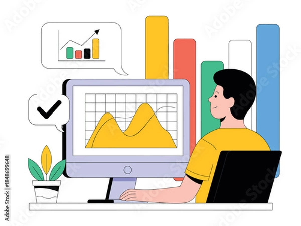 Obraz Businessman Analyzing Colorful Graph Data on Computer Screen in Office Setting