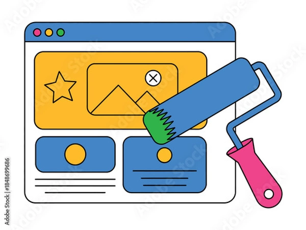 Obraz Website design and development concept with paint roller editing online content