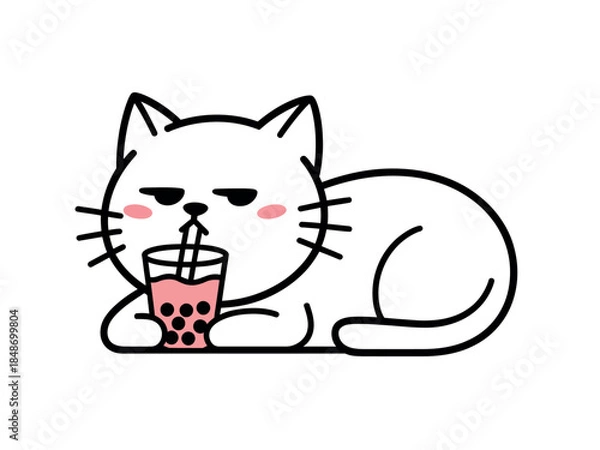 Obraz Cute Cat Drinking Boba Tea