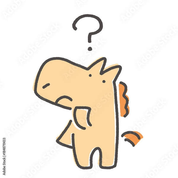 Obraz 上を向いて考えるかわいい馬キャラクター疑問・悩む・はてなマーク