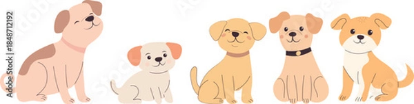 Obraz Cute puppies sitting vector in flat style