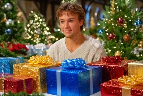 Fototapeta Boxes with gifts. Generative AI