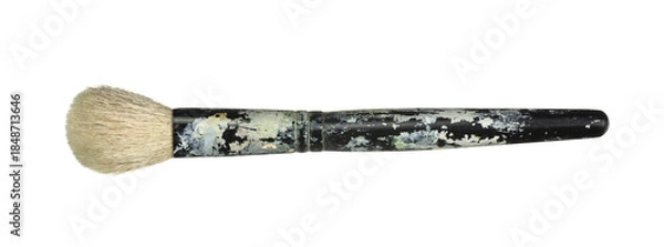 Obraz Old paint brush with worn handle isolated on white background.