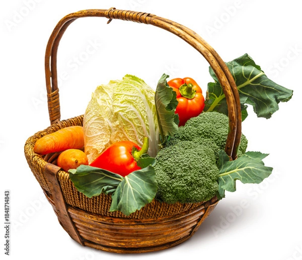 Obraz Fresh vegetables in a woven basket with vibrant colors showcasing healthy eating