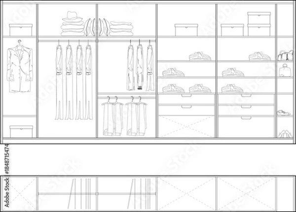 Obraz Modern Wardrobe Interior Design Technical CAD Drawing Elevations and Plans. 1