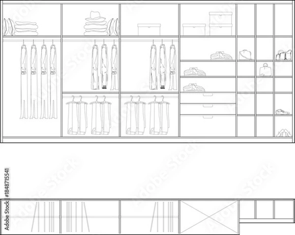 Obraz Modern Wardrobe Interior Design Technical CAD Drawing Elevations and Plans. 4