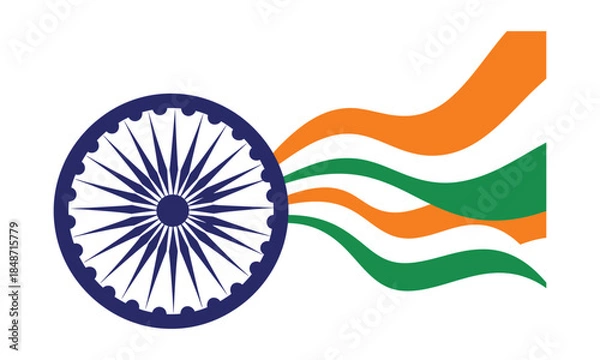 Obraz Ashoka chakra with flowing tricolor waves representing the vibrant spirit of india