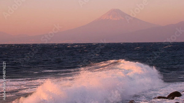 Obraz 夕暮の駿河湾と富士山