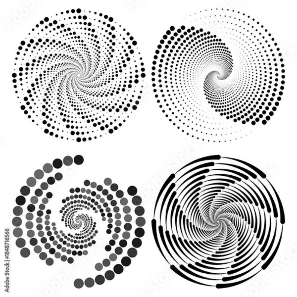 Obraz set of spiral elements for design halftone spiral background retro black template vector