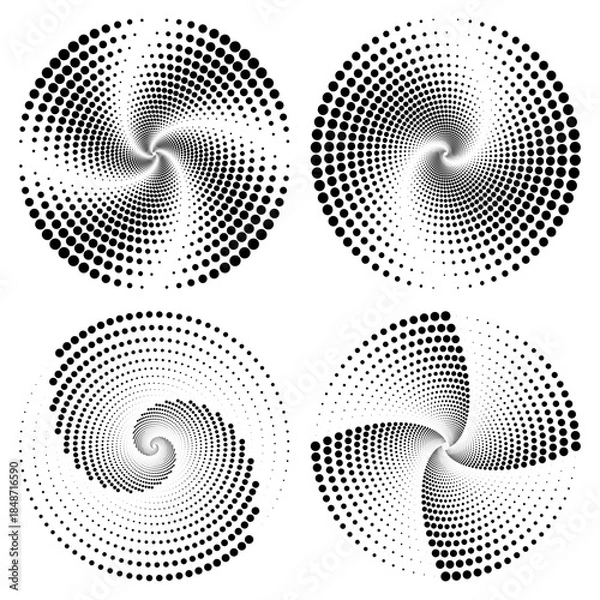 Obraz set of halftone dots halftone spiral background retro black template vector