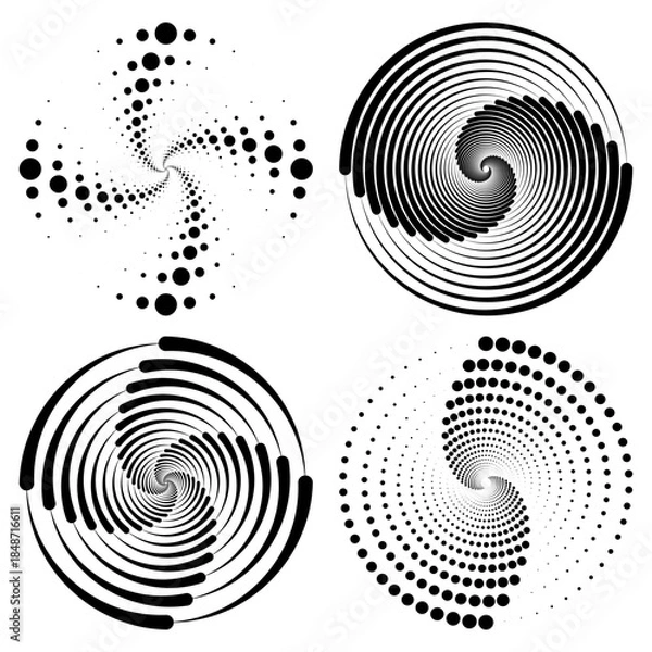 Obraz black and white spiral halftone spiral background retro black template vector