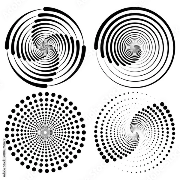 Obraz set of abstract circles halftone spiral background retro black template vector