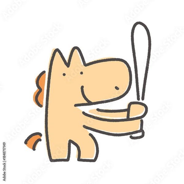 Obraz バットを持って野球する馬キャラクター　スポーツ・運動