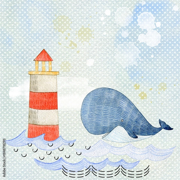 Obraz Watercolor sea card.