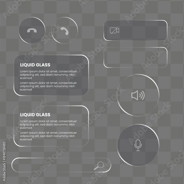 Obraz liquid glass Set vector elements with realistic glow effect. Liquid glass effect for smartphone icon interface isolated vector illustration