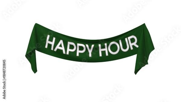Obraz bannière en tissus avec le texte Happy hour - rendu 3D sur fond transparent	
