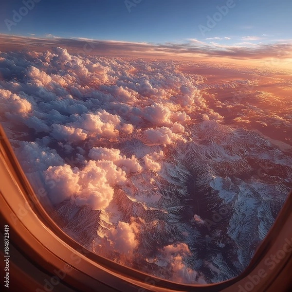 Fototapeta View from the plane. Generative AI